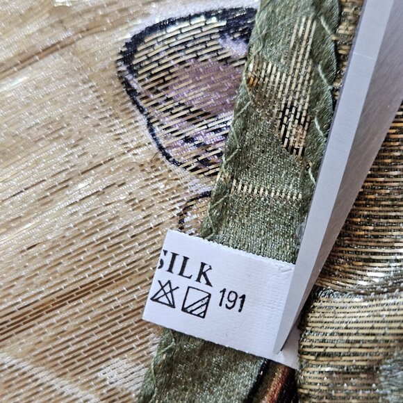 Unbranded Silk Scarf Womens 31 x 32 Inches Multicolor Gold Floral Feathers Print - Picture 12 of 15